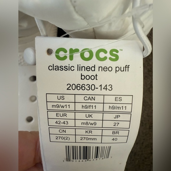 Crocs White unisex classic‎ lined Neo puff boots women’s size 11 / men’s 9 NWT - Picture 3 of 6